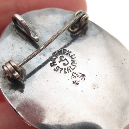 925 Sterling Silver Vintage RAF Mexico Real Opal Modernist Pin Brooch / Pendant