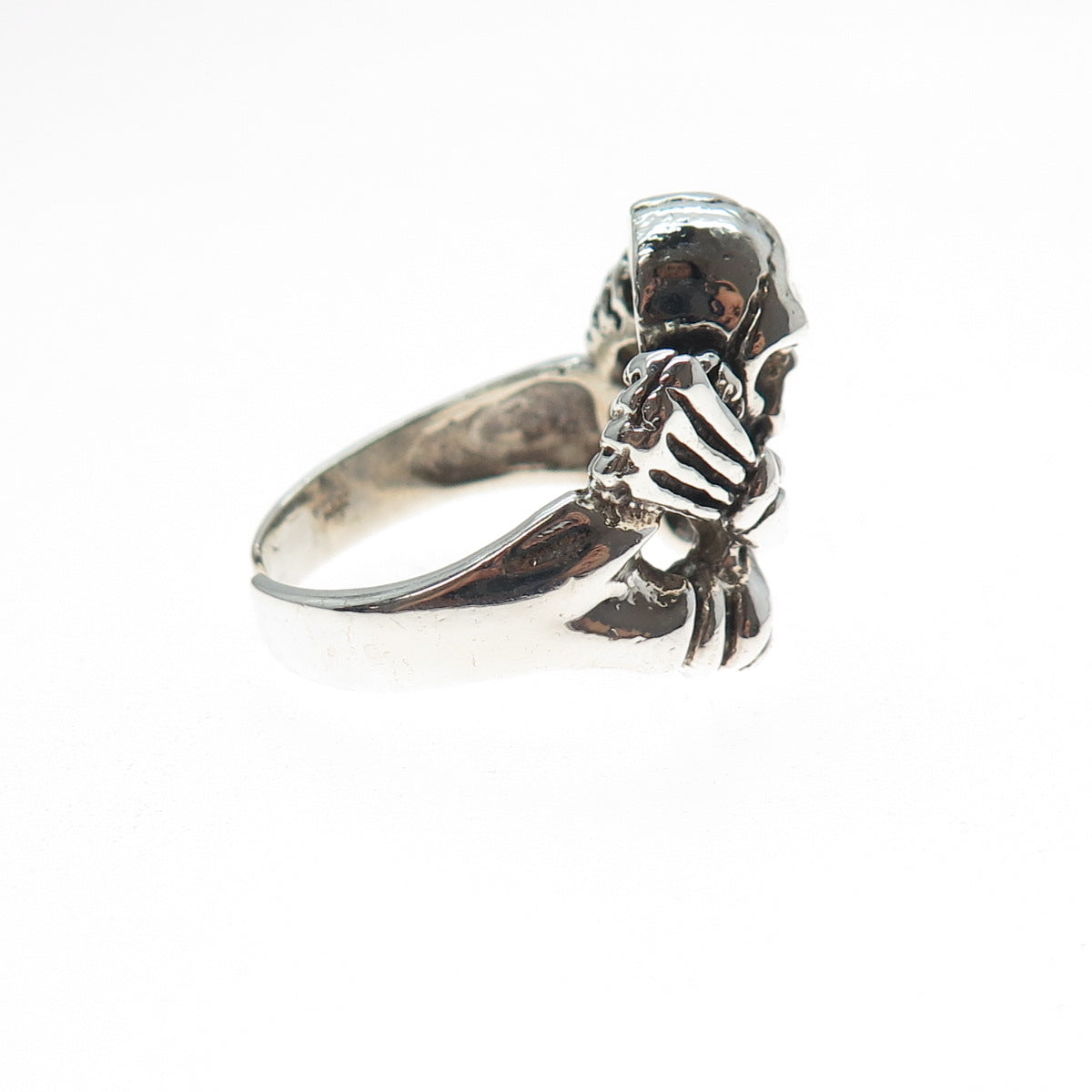 925 Sterling Silver Vintage Skeleton Adjustable Biker Ring Size 9.5