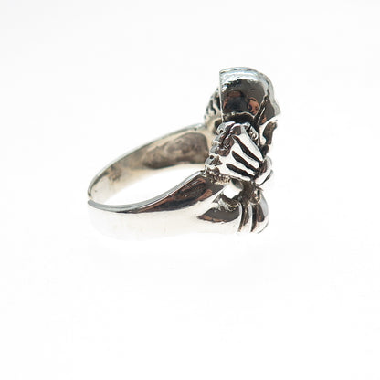 925 Sterling Silver Vintage Skeleton Adjustable Biker Ring Size 9.5