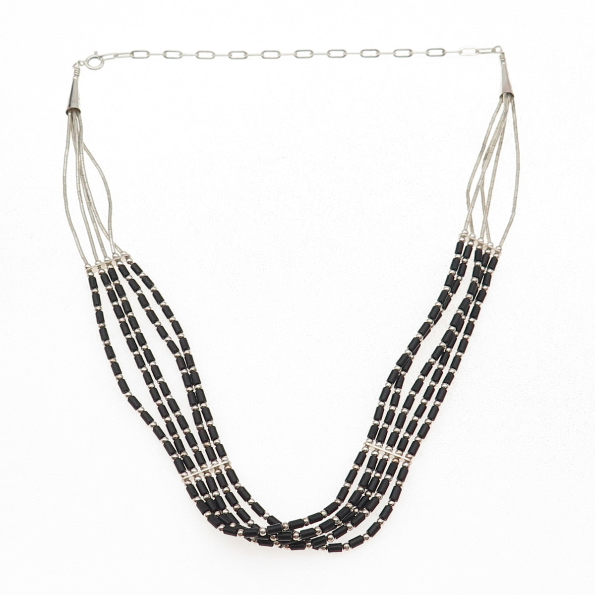 Sunrise Old Pawn Sterling Silver Vintage Black Onyx Liquid Chain Necklace 12-16"
