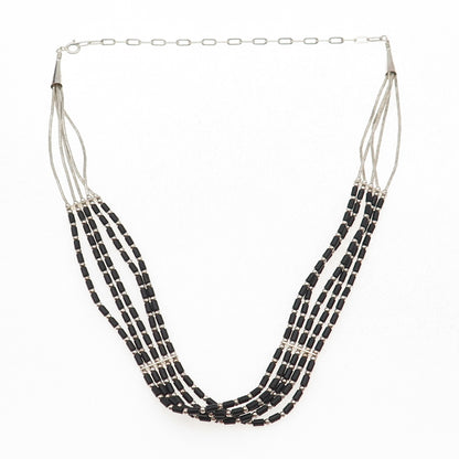 Sunrise Old Pawn Sterling Silver Vintage Black Onyx Liquid Chain Necklace 12-16"