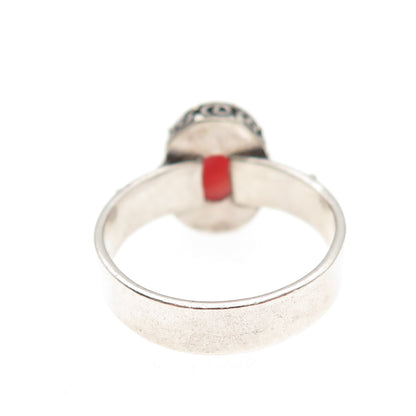 925 Sterling Silver Vintage Real Cherry Quartz Spiral Oxidized Ring Size 7.5