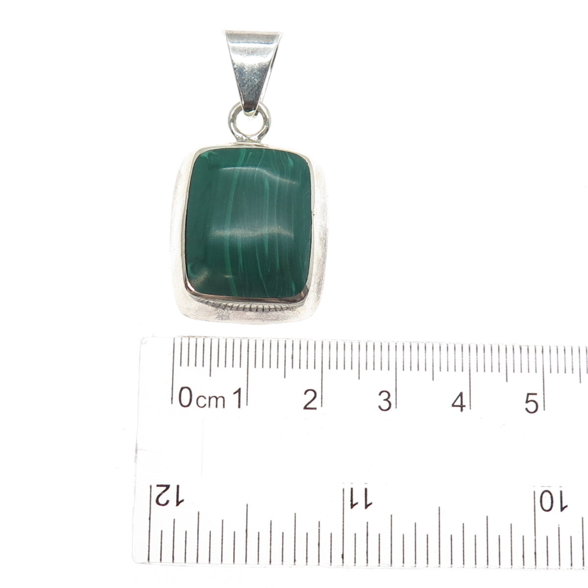 925 Sterling Silver Vintage Mexico Real Malachite Charm Pendant