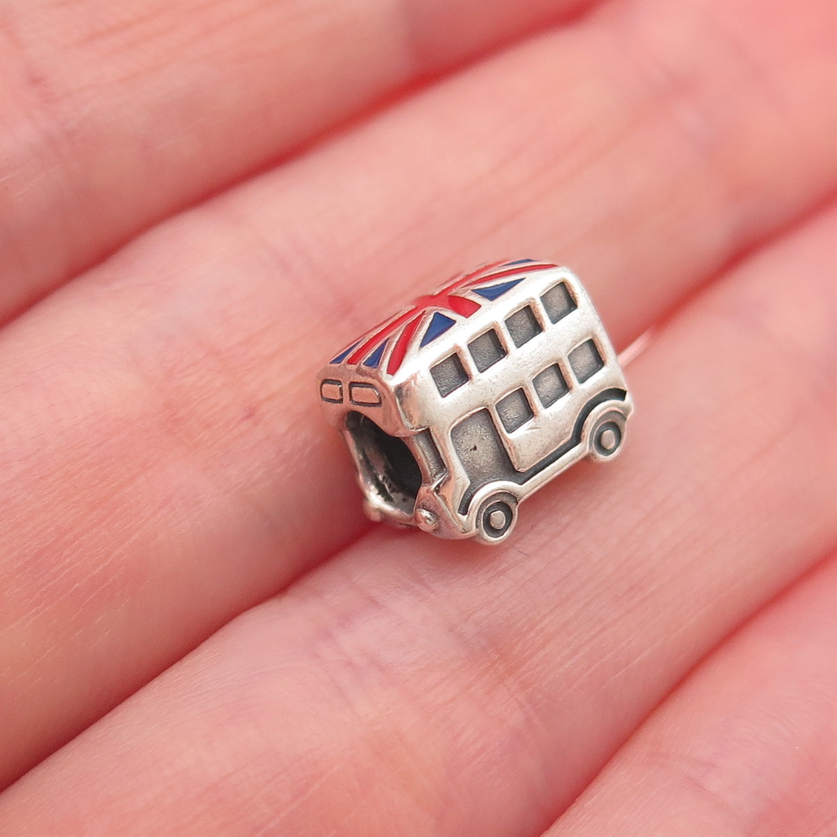Pandora 925 Sterling Silver Enamel Union Jack London Bus Slide Bead Charm