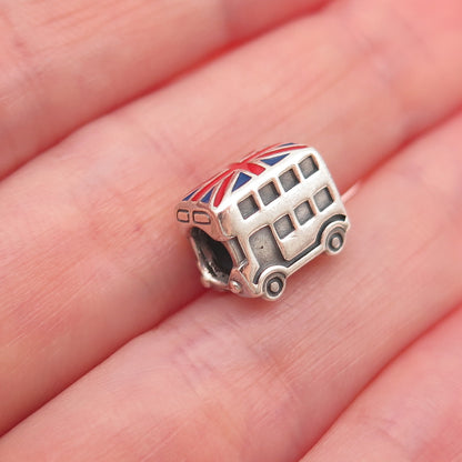 Pandora 925 Sterling Silver Enamel Union Jack London Bus Slide Bead Charm