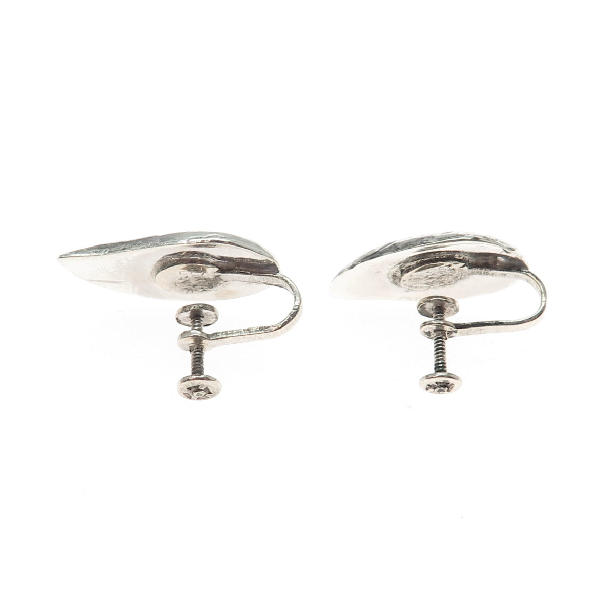 925 Sterling Silver Vintage Floral Leaf Modernist Screw Back Earrings