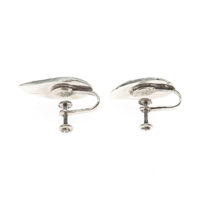 925 Sterling Silver Vintage Floral Leaf Modernist Screw Back Earrings