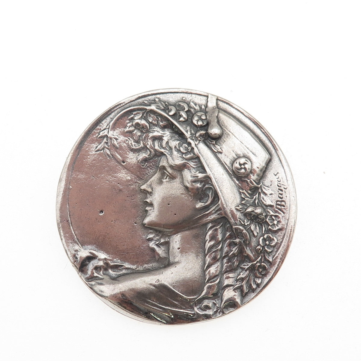 Armand Bargas 925 Sterling Silver Vintage Lady Cameo Oxidized Pin Brooch Pendant