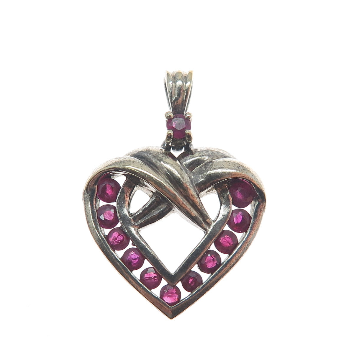 ART'S ELEGANCE 925 Sterling Vintage Real Ruby Heart Minimalist Oxidized Pendant