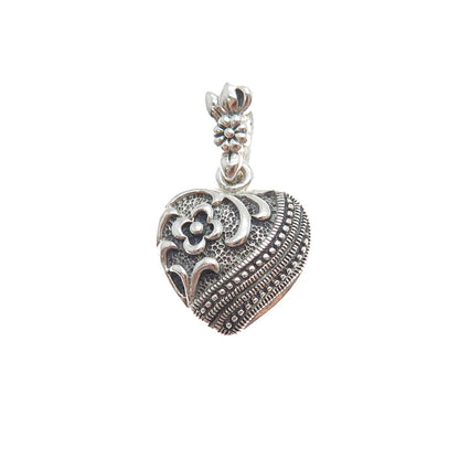CHARLES WINSTON 925 Sterling Silver Vintage Flower Heart Oxidized Charm Pendant