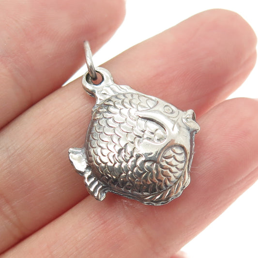 925 Sterling Silver Vintage Italy Fish 3D Pendant