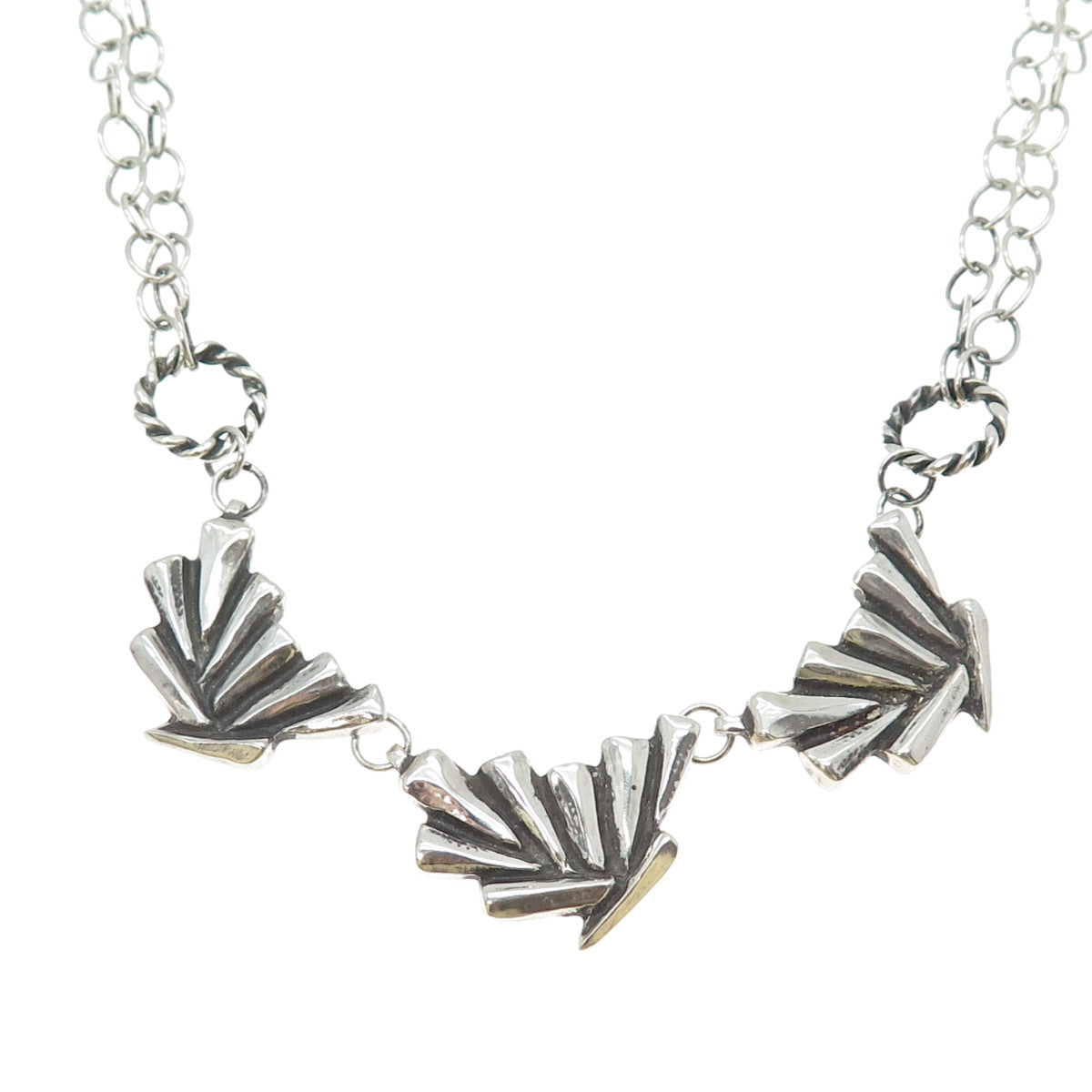 KATHERINE LINCOLN Sterling Silver Vintage Modernist Floral Chain Necklace 20"