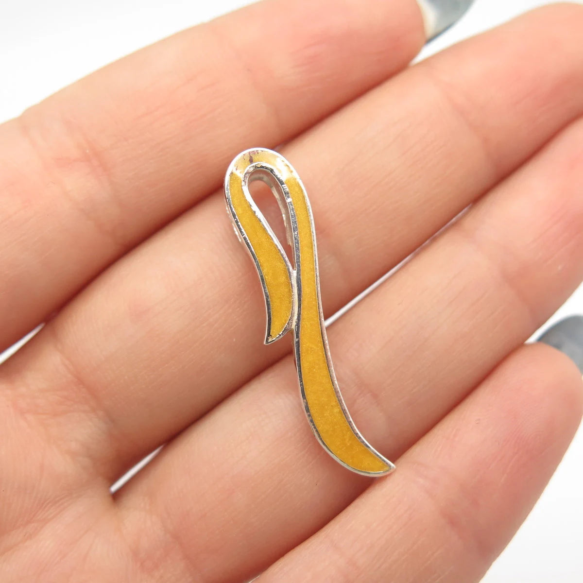925 Sterling Silver Vintage Enamel Ribbon Slide Pendant