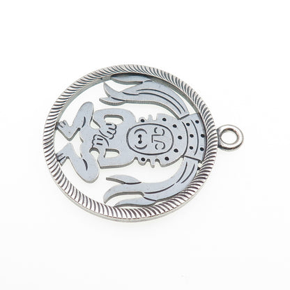 925 Sterling Silver Vintage Mexico Mayan God Oxidized Pendant