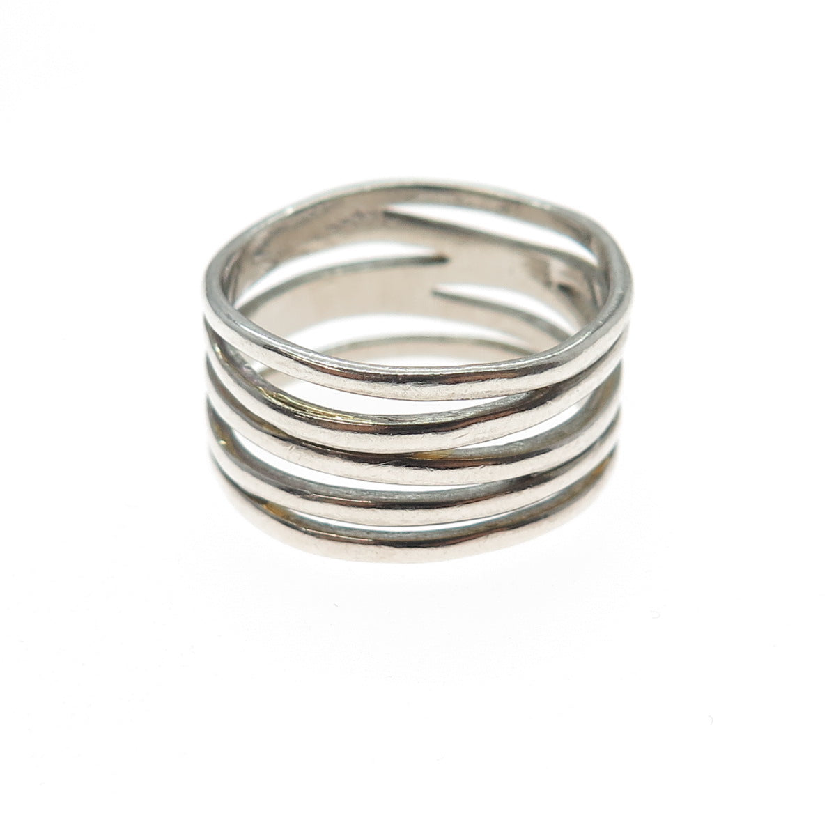 925 Sterling Silver Vintage Modernist 5-Row Ring Size 7.75