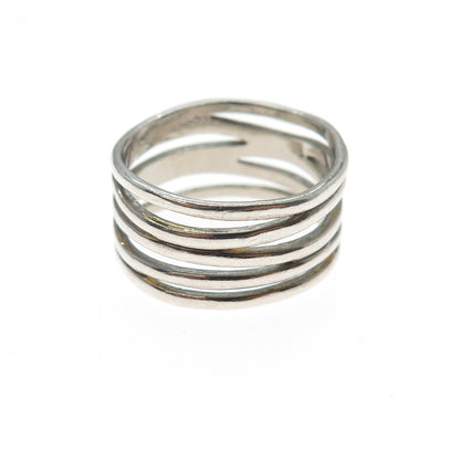 925 Sterling Silver Vintage Modernist 5-Row Ring Size 7.75