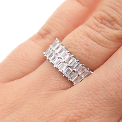 925 Sterling Silver Emerald-Cut C Z Half Eternity Ring Size 6