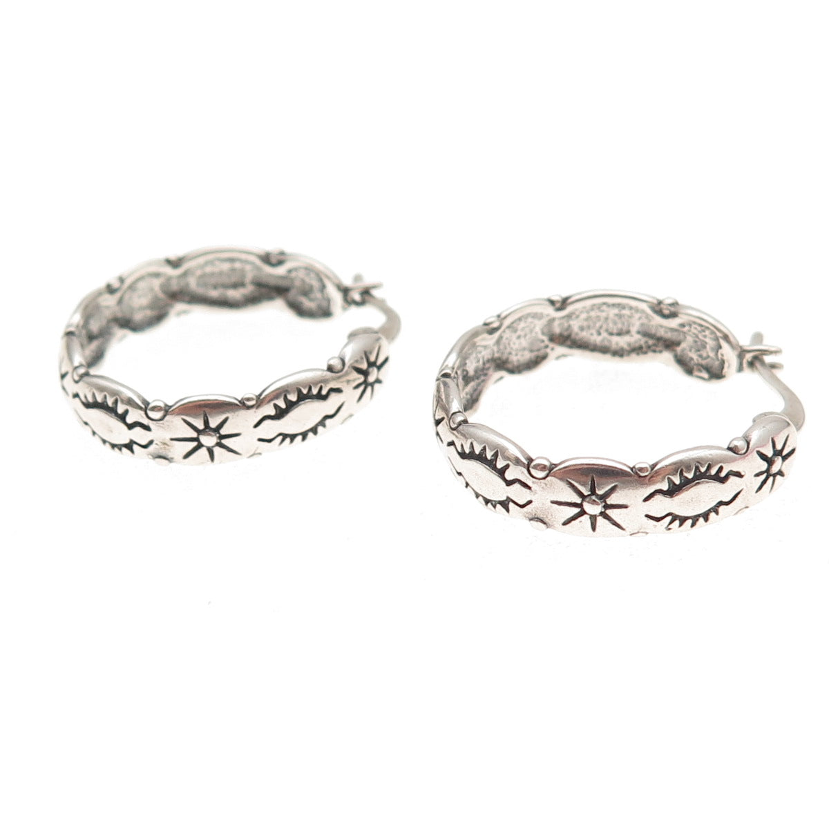Shube 925 Sterling Silver Vintage Sun Symbol Oxidized Hoop Earrings