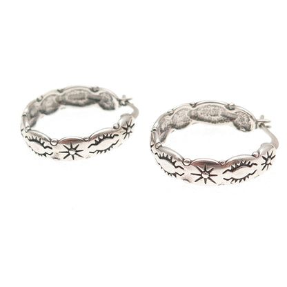 Shube 925 Sterling Silver Vintage Sun Symbol Oxidized Hoop Earrings