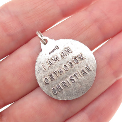 925 Sterling Silver Antique Art Deco Jesus Orthodox Medal Charm Pendant
