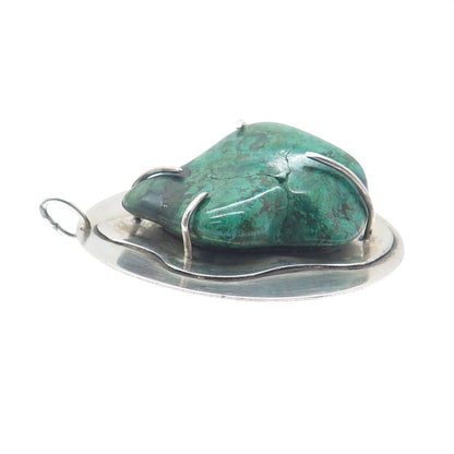 SAJA 925 Sterling Silver Vintage Real Chrysocolla Modernist Pendant