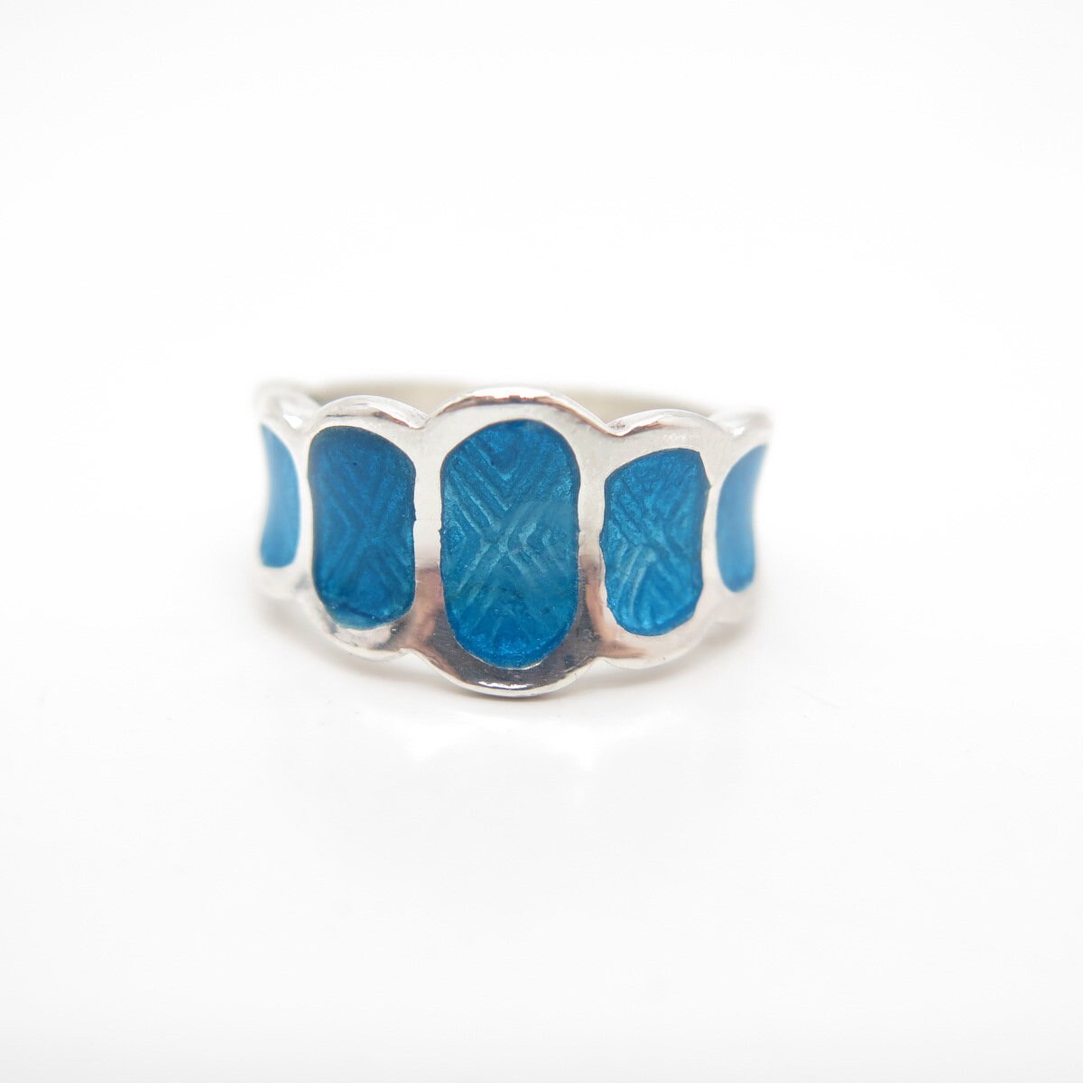 925 Sterling Silver Vintage Italy Blue Enamel Ring Size 5.25