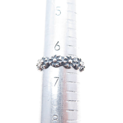 925 Sterling Silver Vintage Flower All Around Oxidized Band Ring Size 6.5