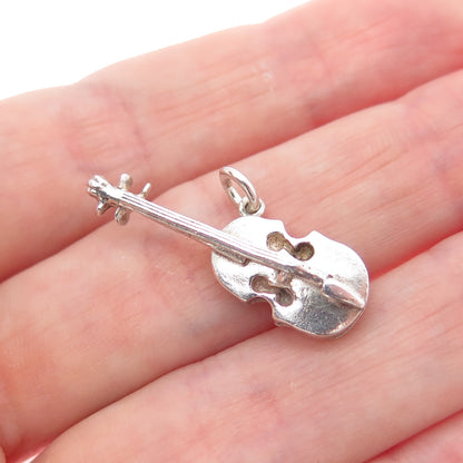 925 Sterling Silver Vintage Violin Music Instrument 3D Charm Pendant