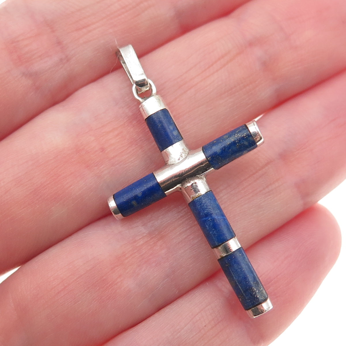 Old Pawn Sterling Silver Vintage Southwestern Lapis Cross Tribal Charm Pendant