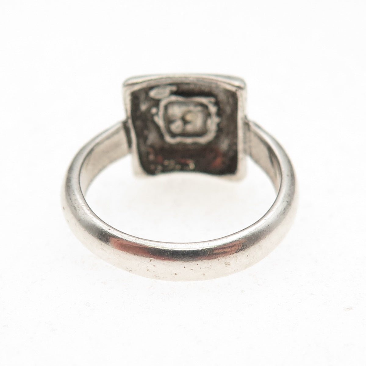 925 Sterling Silver Gold Accent Vintage Modernist Oxidized Ring Size 6.75