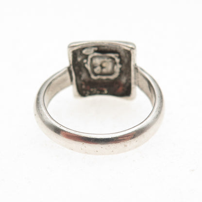 925 Sterling Silver Gold Accent Vintage Modernist Oxidized Ring Size 6.75