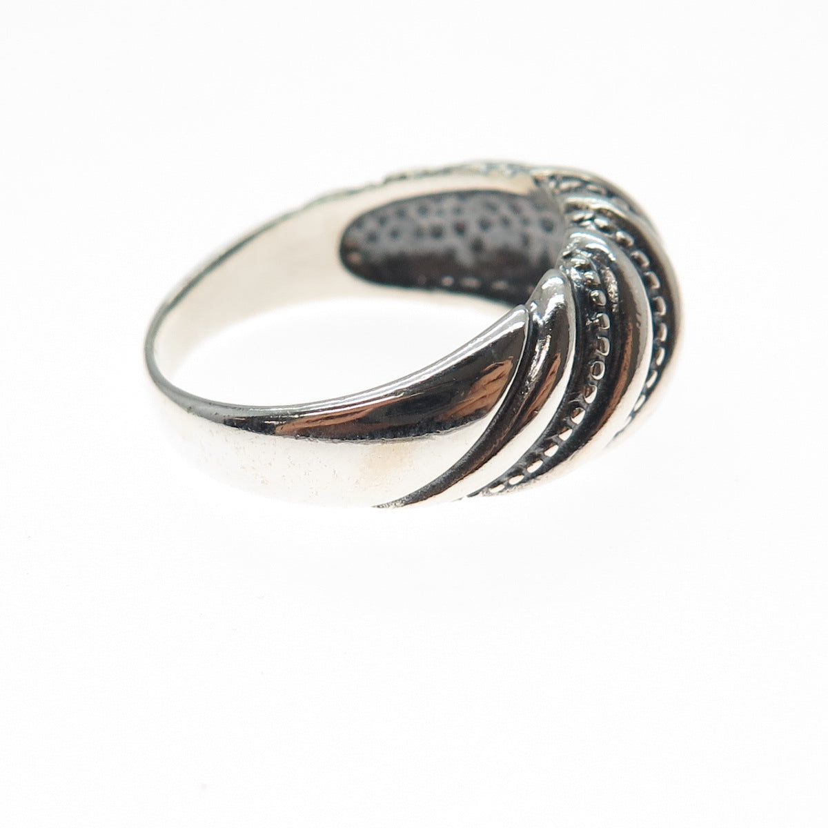 925 Sterling Silver Vintage Granulated Oxidized Dome Ring Size 9.25