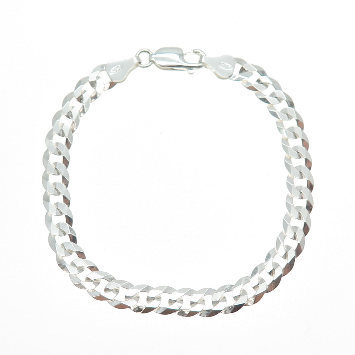 925 Sterling Silver Vintage Italy Curb Link Bracelet 7"