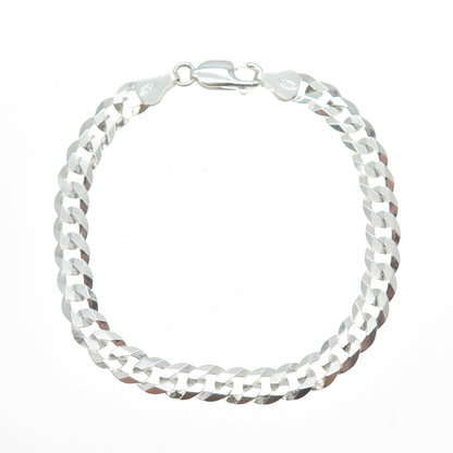 925 Sterling Silver Vintage Italy Curb Link Bracelet 7"