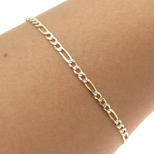 P. LUX 925 Sterling Silver Gold Plated Italy Diamond-Cut Figaro Link Bracelet 7"