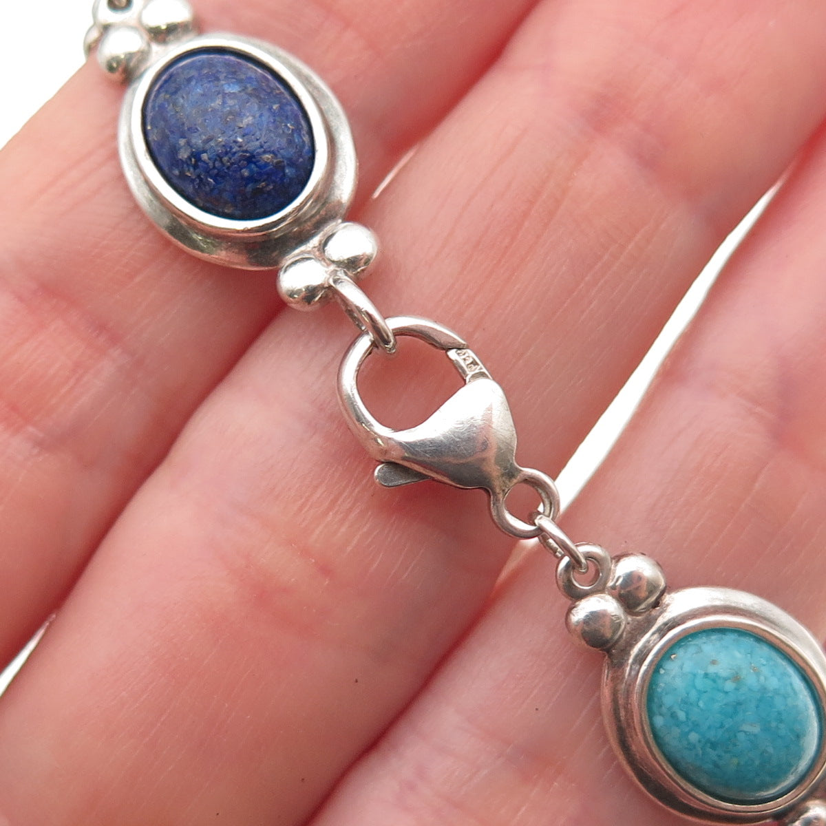 Coleman Co. 925 Sterling Silver Vintage Real Multi-Gem Inlay Bracelet 6.75"