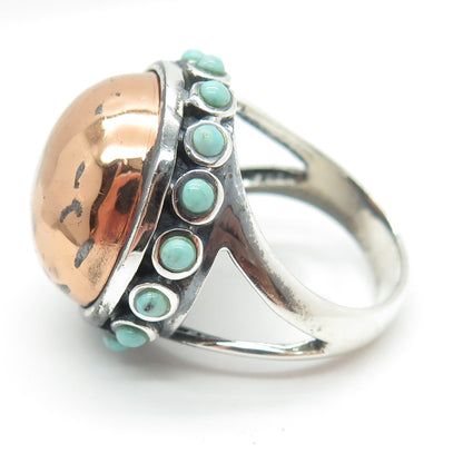 BARSE 925 Sterling Silver 2-Tone Vintage Real Turquoise Dome Ring Size 9.75