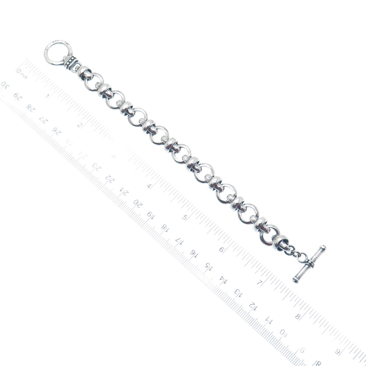 925 Sterling Silver Vintage Crisscross Rolo Link Oxidized Bracelet 6"