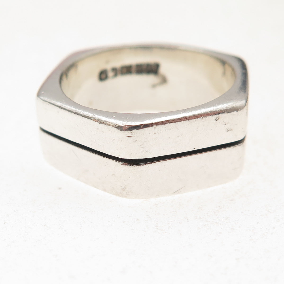 925 Sterling Silver Vintage Mexico Modernist Geometric Oxidized Ring Size 7.5