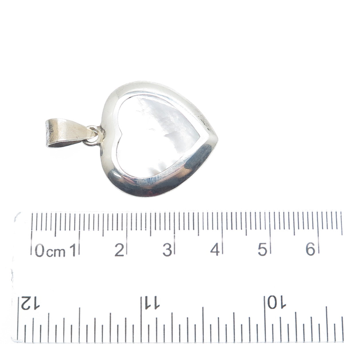 925 Sterling Silver Vintage Real Mother-of-Pearl Heart Charm Pendant
