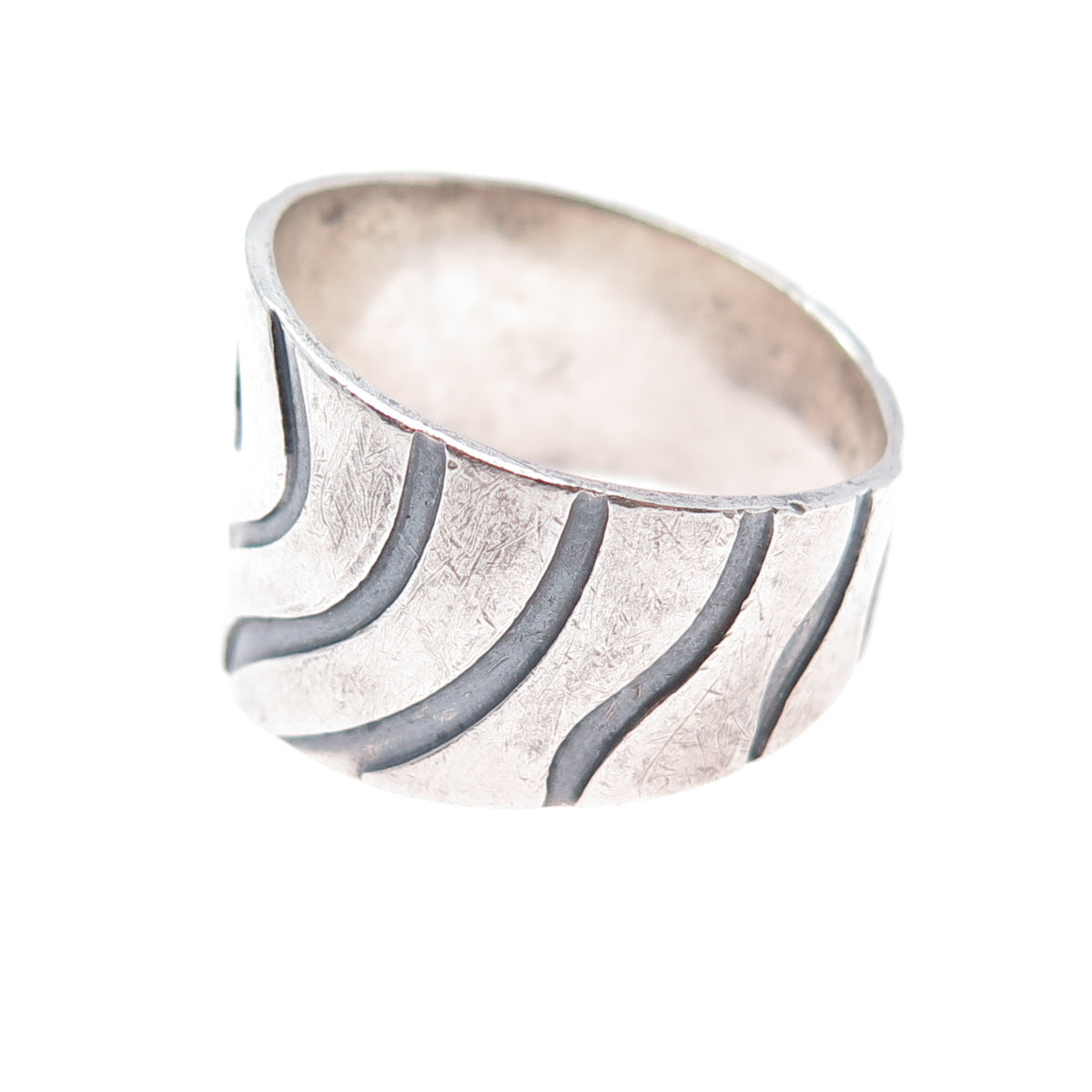 925 Sterling Silver Vintage Mexico Modernist Zebra Oxidized Ring Size 14.25