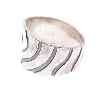 925 Sterling Silver Vintage Mexico Modernist Zebra Oxidized Ring Size 14.25