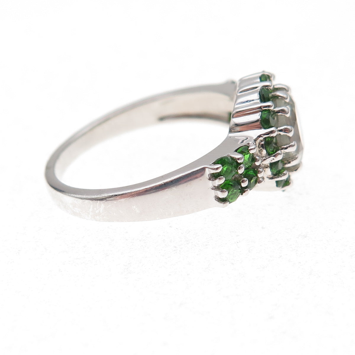 925 Sterling Silver Real Aquamarine & Chrome Diopside Ring Size 8