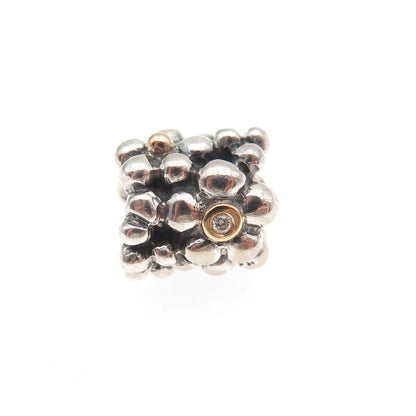 PANDORA 925 Sterling Silver Gold Real Diamond Daisy Slide Bead Charm