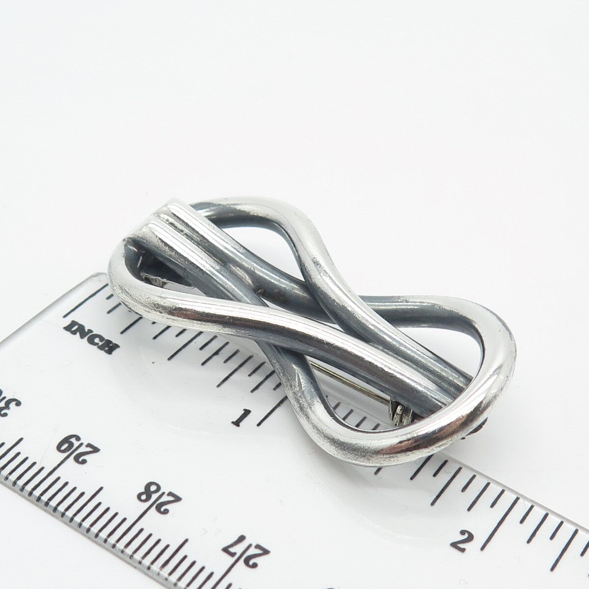 925 Sterling Silver Vintage Mexico Modernist Loop Pin Brooch