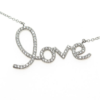 925 Sterling Silver Round-Cut C Z "Love" Cable Chain Necklace 18-20"