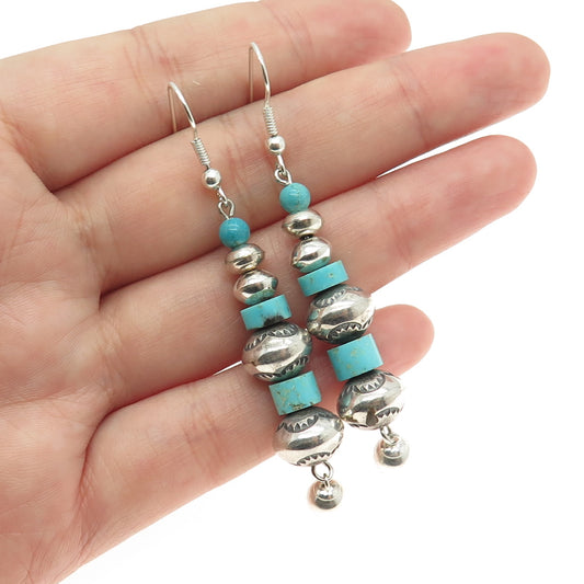 Old Pawn Sterling Silver Vintage Lone Mountain Turquoise Navajo Pearl Earrings