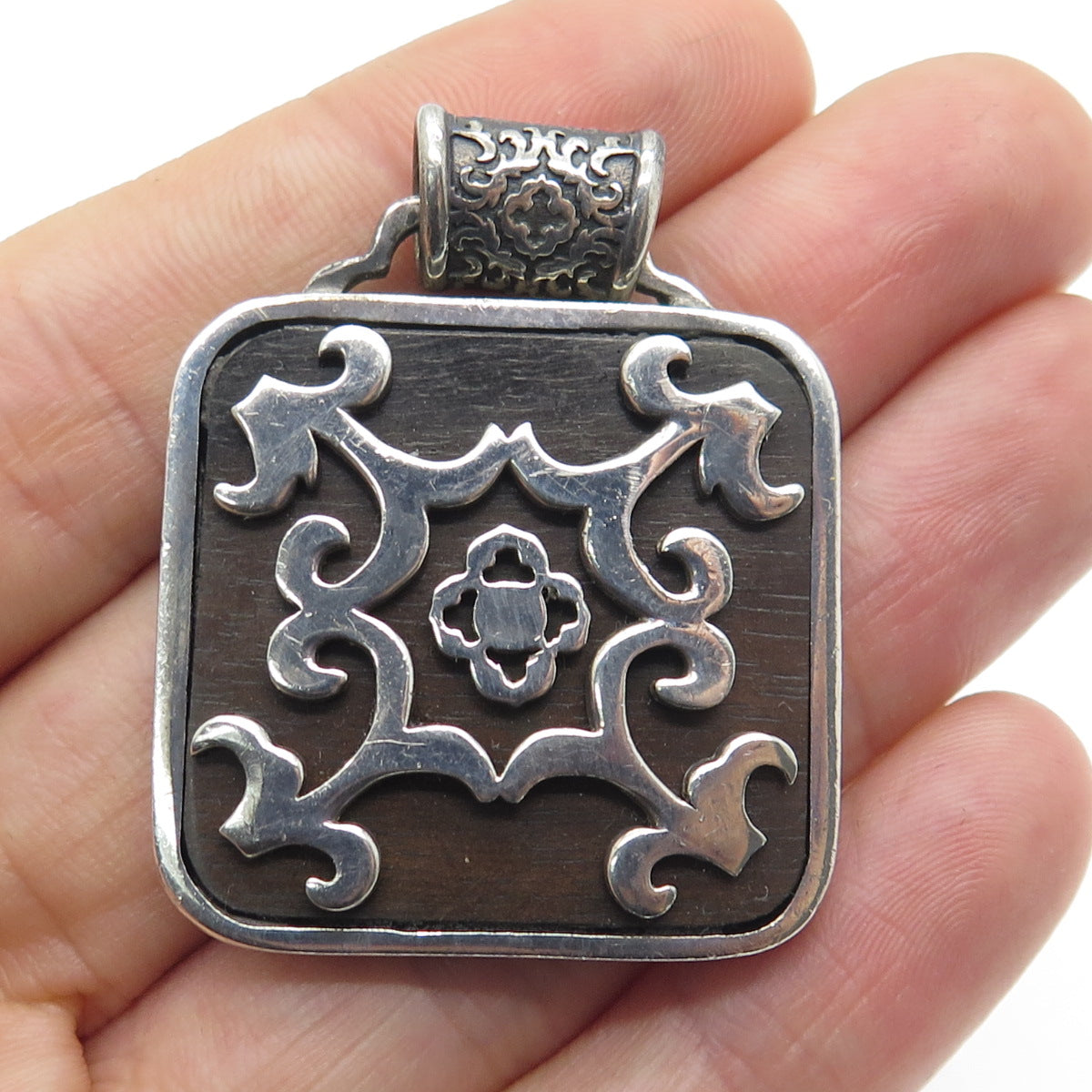 925 Sterling Silver Vintage Ornate Modernist Slide Pendant