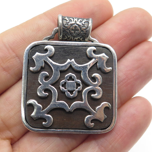 925 Sterling Silver Vintage Ornate Modernist Slide Pendant