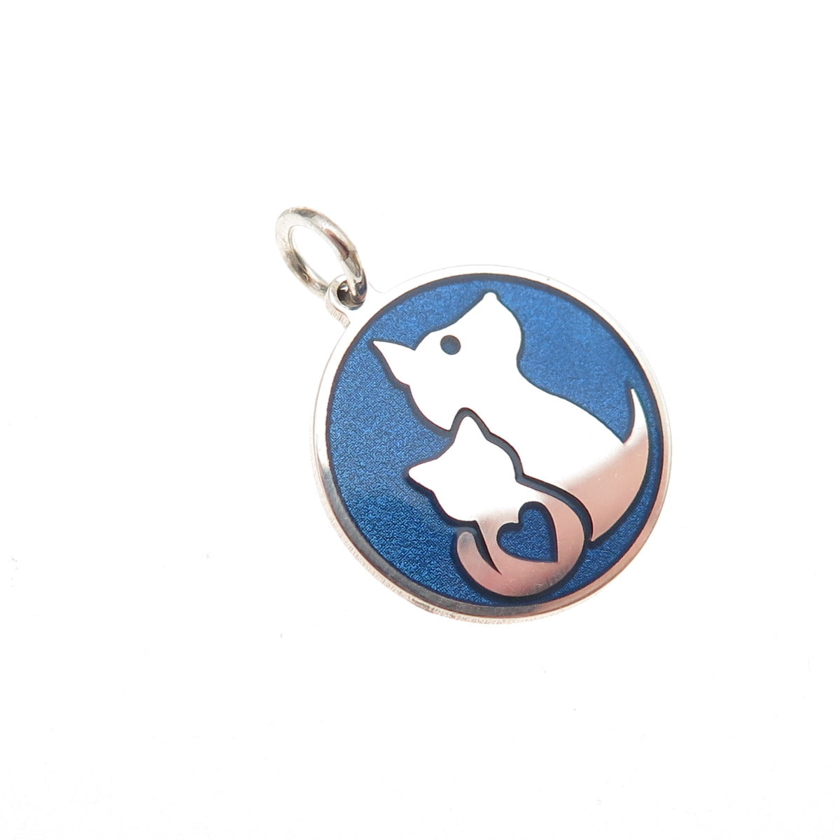 925 Sterling Silver Blue Enamel Dog & Cat Friendship Mini Charm Pendant